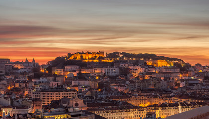 Fototapeta na wymiar St George castle and old city in the dawn, Lisbon, Portugal
