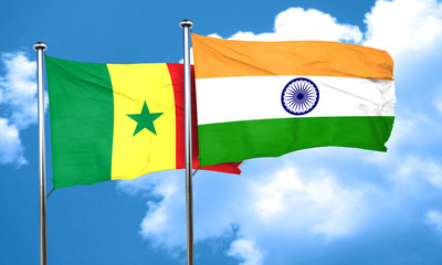 Senegal flag with India flag, 3D rendering
