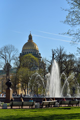 The fountain at the Admiralty on the background of the dome of S