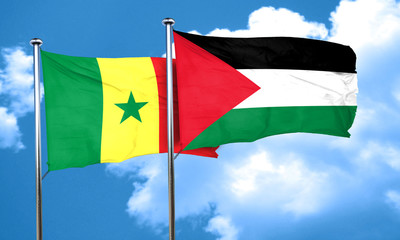 Senegal flag with Palestine flag, 3D rendering