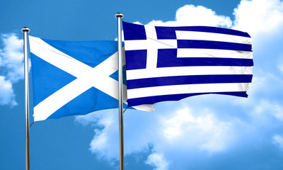 scotland flag with Greece flag, 3D rendering