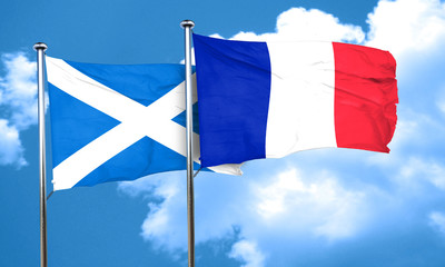 scotland flag with France flag, 3D rendering