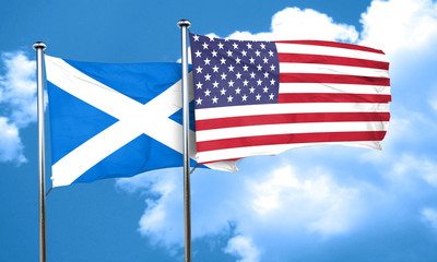scotland flag with American flag, 3D rendering
