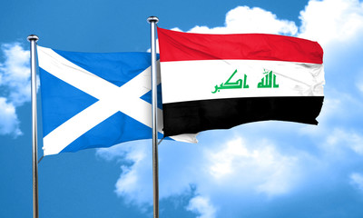 scotland flag with Iraq flag, 3D rendering