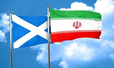scotland flag with Iran flag, 3D rendering
