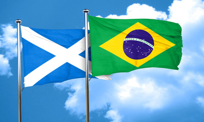 scotland flag with Brazil flag, 3D rendering