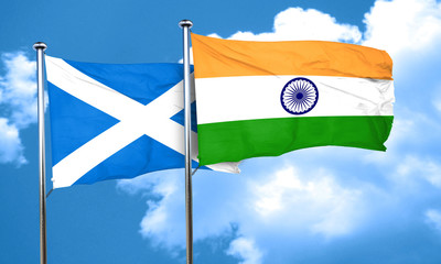 scotland flag with India flag, 3D rendering