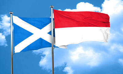 scotland flag with Indonesia flag, 3D rendering