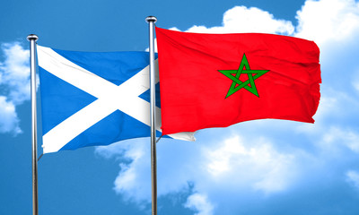 scotland flag with Morocco flag, 3D rendering