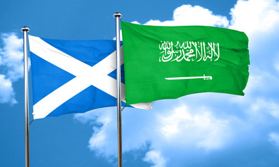 scotland flag with Saudi Arabia flag, 3D rendering