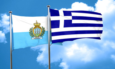 san marino flag with Greece flag, 3D rendering