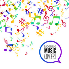 Music background. Musical background with musical notes. Vector rainbow colorful background
