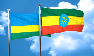 Rwanda flag with Ethiopia flag, 3D rendering