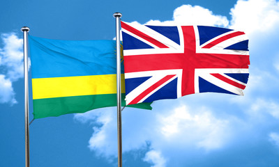 Rwanda flag with Great Britain flag, 3D rendering