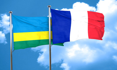 Rwanda flag with France flag, 3D rendering