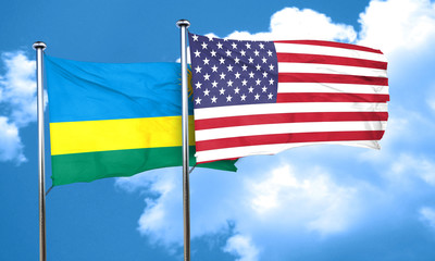 Rwanda flag with American flag, 3D rendering