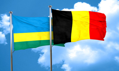 Rwanda flag with Belgium flag, 3D rendering
