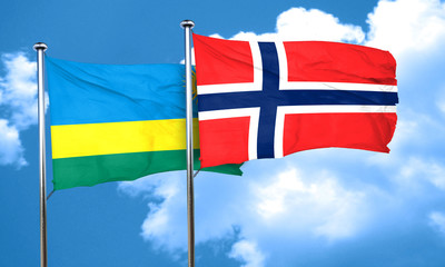 Rwanda flag with Norway flag, 3D rendering