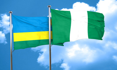 Rwanda flag with Nigeria flag, 3D rendering