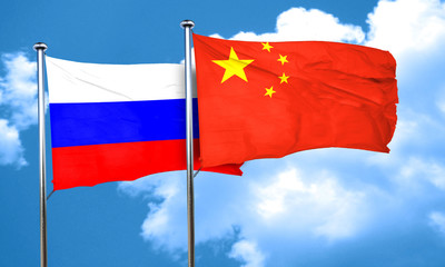 Russia flag with China flag, 3D rendering