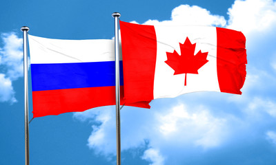 Russia flag with Canada flag, 3D rendering
