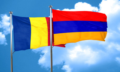 Romania flag with Armenia flag, 3D rendering