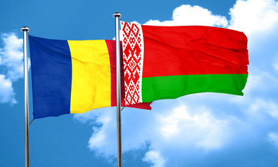 Romania flag with Belarus flag, 3D rendering