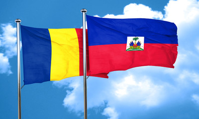 Romania flag with Haiti flag, 3D rendering