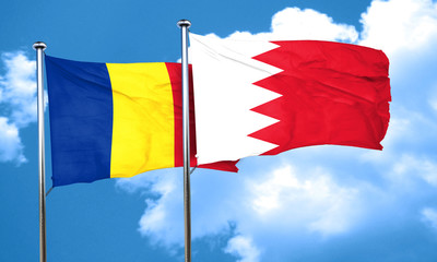 Romania flag with Bahrain flag, 3D rendering