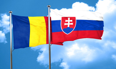 Romania flag with Slovakia flag, 3D rendering