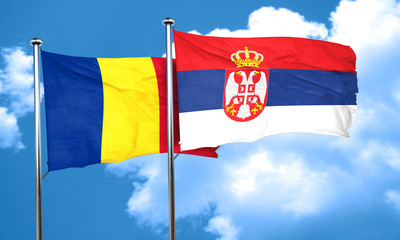 Romania flag with Serbia flag, 3D rendering