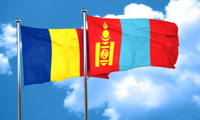 Romania flag with Mongolia flag, 3D rendering