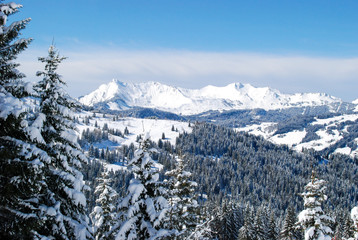 Snow covered landscape in the French Alps