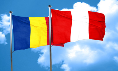 Romania flag with Peru flag, 3D rendering