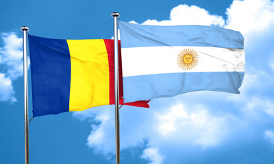 Romania flag with Argentine flag, 3D rendering