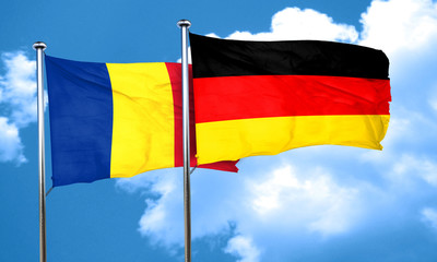 Romania flag with Germany flag, 3D rendering