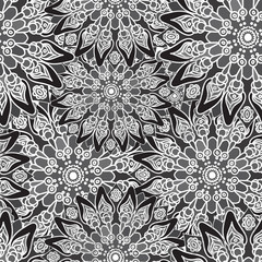 Seamless colorful pattern. Oriental style. Fabric or wallpaper texture. Ethnic Mandala forms. Islam, Arabic, Indian motifs. Abstract Tribal vector. Floral background. Creative elements. Monochrome.