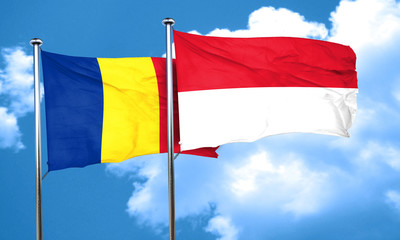 Romania flag with Indonesia flag, 3D rendering