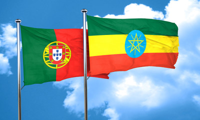 Portugal flag with Ethiopia flag, 3D rendering