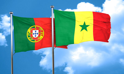 Portugal flag with Senegal flag, 3D rendering