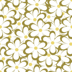 Fototapeta na wymiar Seamless pattern. Vector illustration with flowers. Vintage floral print. Field of cute daisies. Textile design with chamomiles on white background. Spring or summer template. Surface texture. 