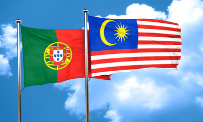 Portugal flag with Malaysia flag, 3D rendering