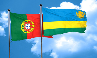 Portugal flag with rwanda flag, 3D rendering