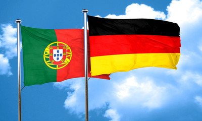 Portugal flag with Germany flag, 3D rendering