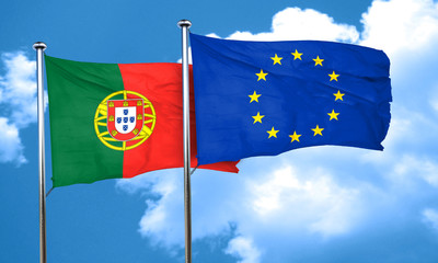 Portugal flag with european union flag, 3D rendering