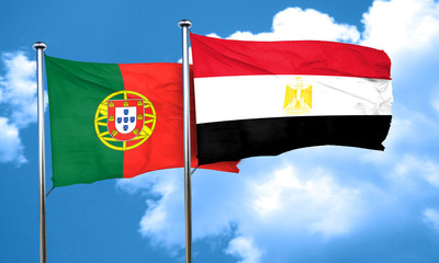 Portugal flag with egypt flag, 3D rendering