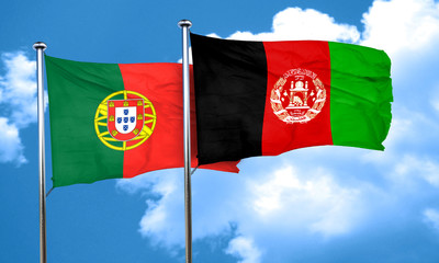 Portugal flag with afghanistan flag, 3D rendering