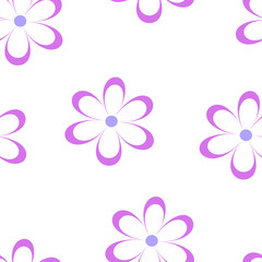 Fototapeta na wymiar Seamless pattern. Vector illustration with flowers. Vintage floral print. Field of cute daisies. Textile design with pink chamomiles on white background. Spring or summer template. Surface texture. 