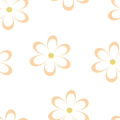Seamless pattern. Vector illustration with flowers. Vintage floral print. Field of cute daisies. Textile design with chamomiles isolated on white background. Spring or summer template. Surface texture