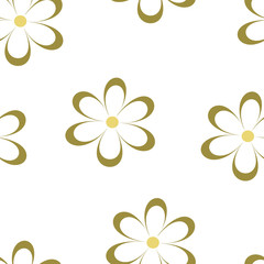 Seamless pattern. Vector illustration with flowers. Vintage floral print. Field of cute daisies. Textile design with chamomiles isolated on white background. Spring or summer template. Surface texture